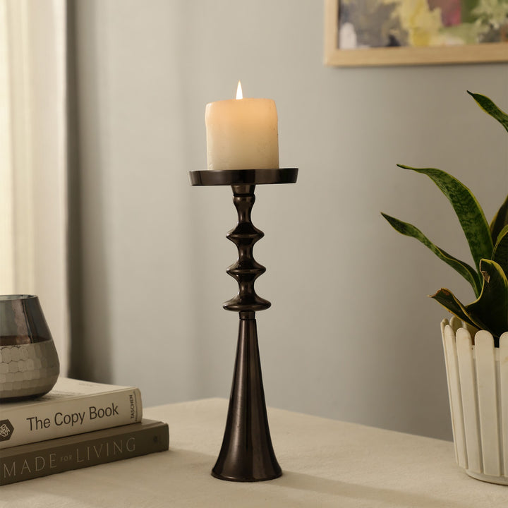 Expobazaar Altar Flame Black Silver Candle Holder