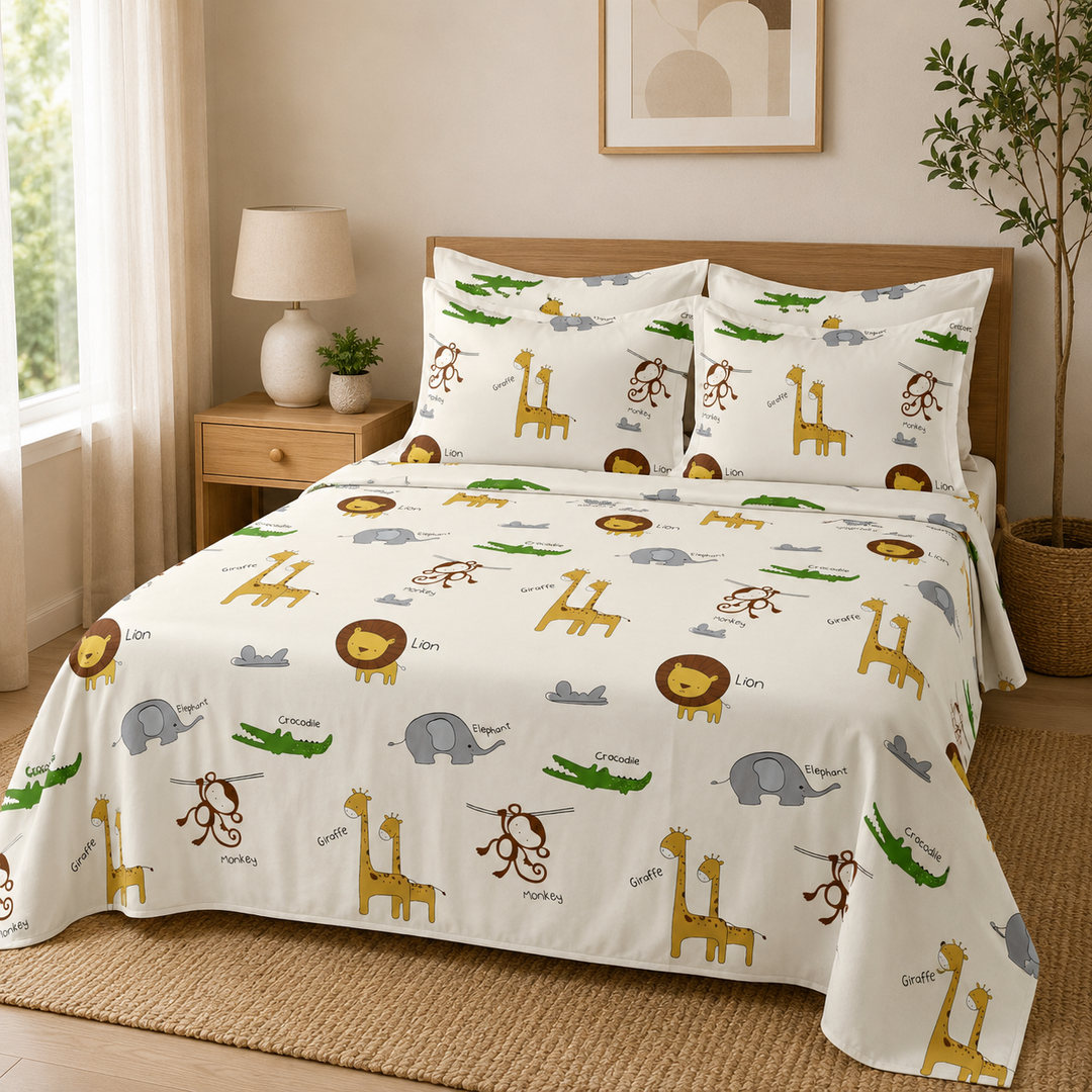 Kids Vibrant Animal Print Bedsheet