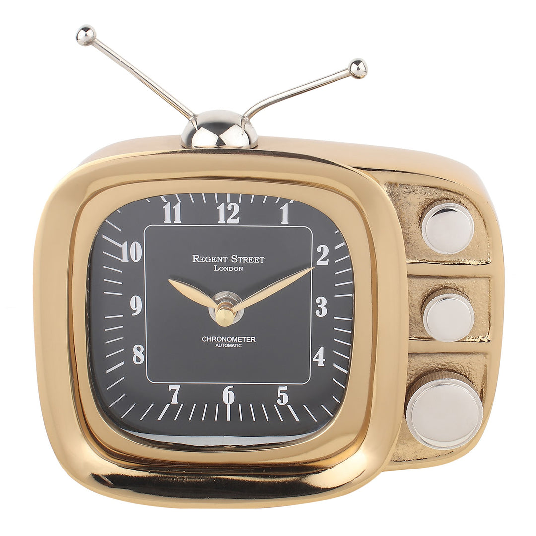 Expobazaar Retro TV Gold Aluminium Table Clock