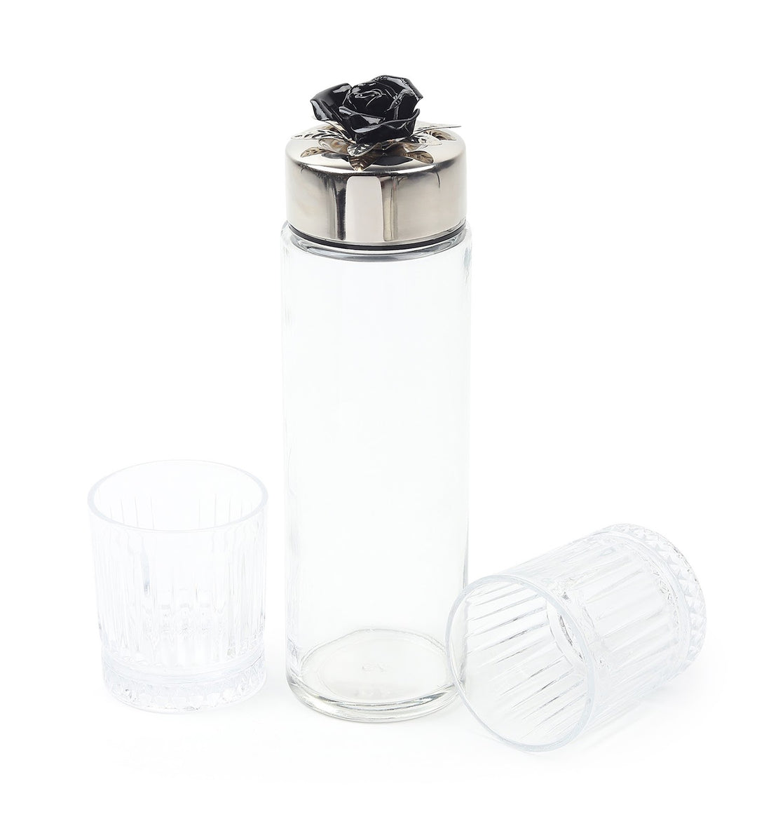 Petal Eclat Glass Water Bottle and Glass Set Black view 6