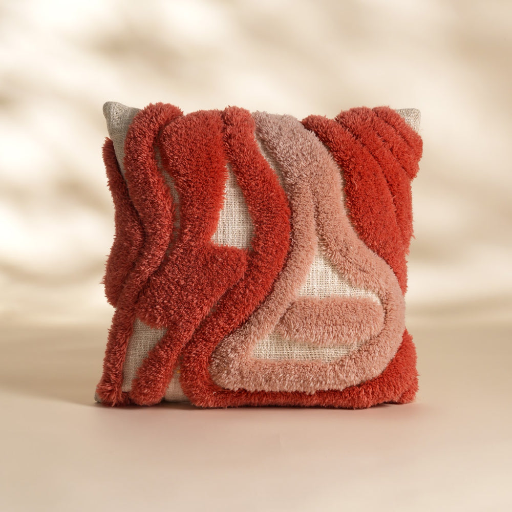 Terracotta Abstract Tufted Wool Cushion, View 2