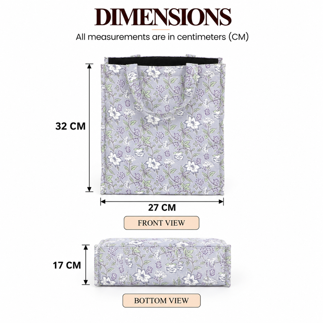 Large Insulated Cotton Lunch Bag, Grey Floral, view 5