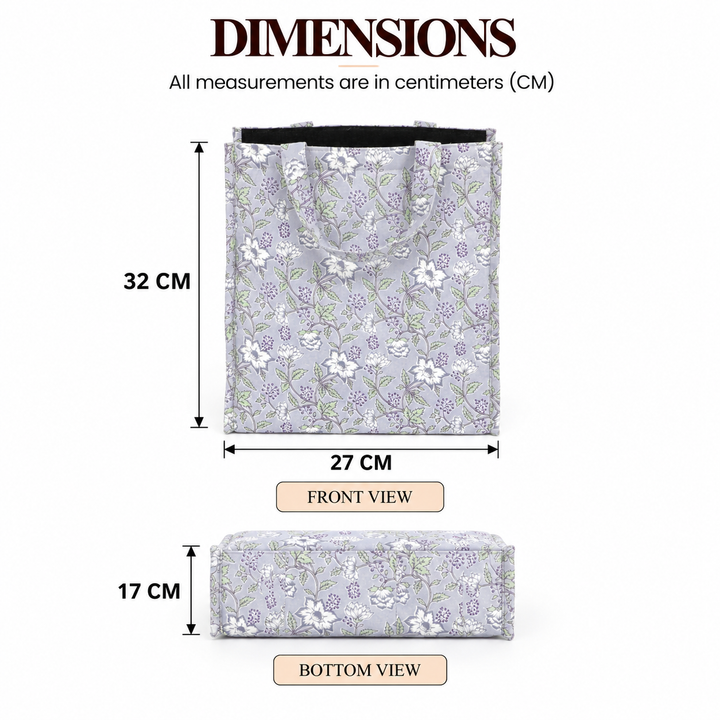 Large Insulated Cotton Lunch Bag, Grey Floral, view 5
