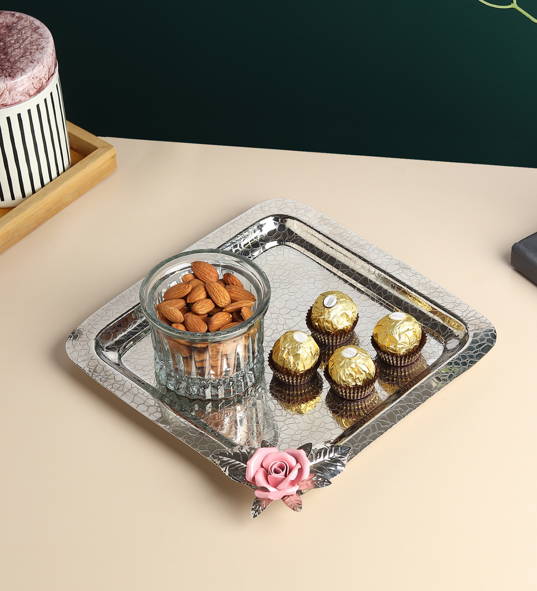 Petal Eclat Square Stainless Steel Serving Tray Pink view 2