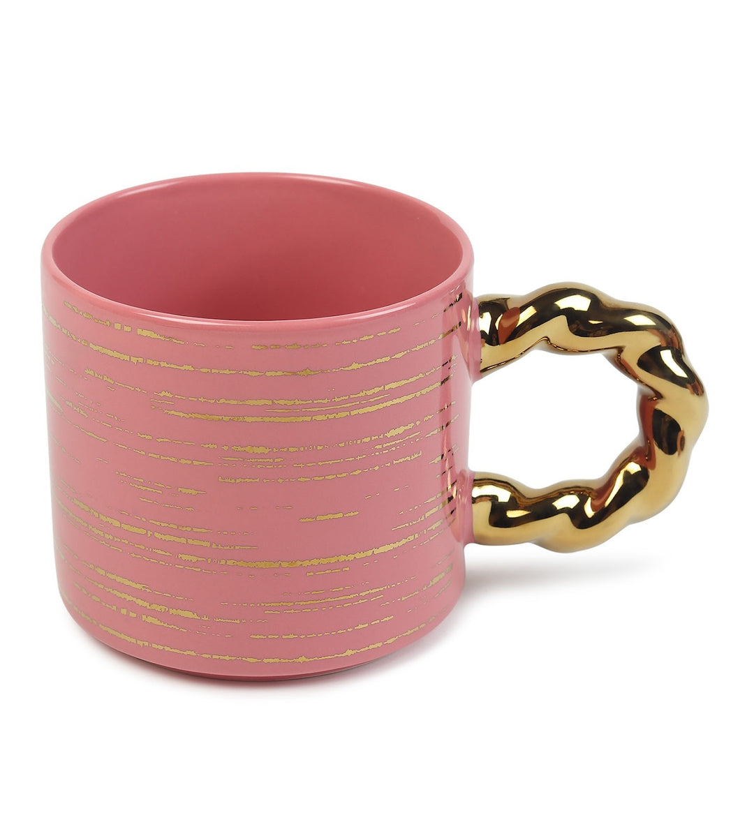 Ceramic Coffee Mug with Gold Line Art and Gold Handle Nell Pink view 4