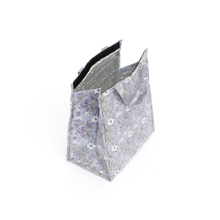 Large Insulated Cotton Lunch Bag, Grey Floral, view 2