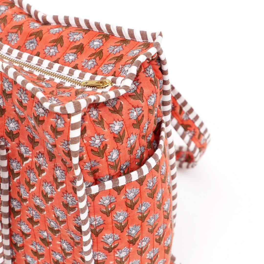 Quilted Cotton Floral Tote Bag, Peach, view 4