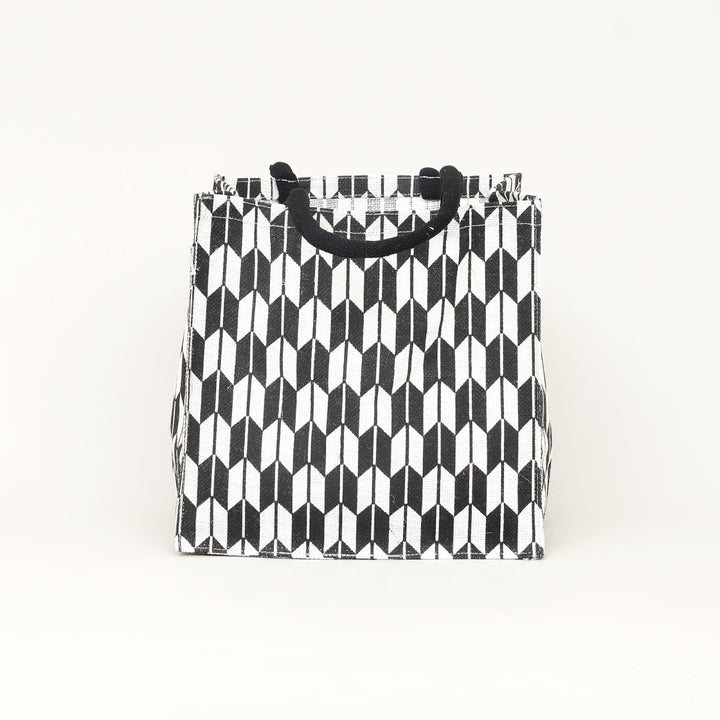 Black and White Geometric Jute Lunch Bag