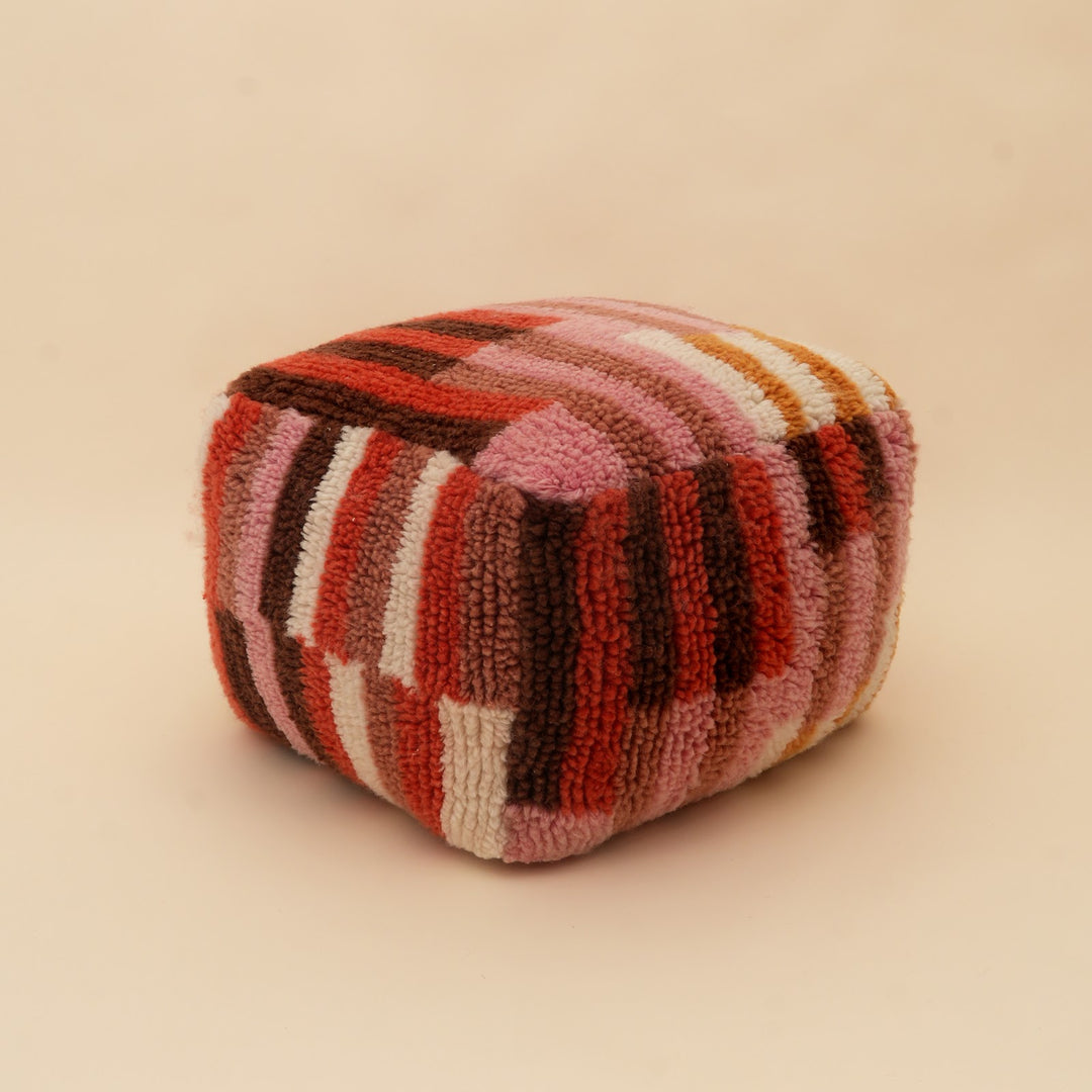 New Zealand Wool Geometric Tufted Pouf, View 4