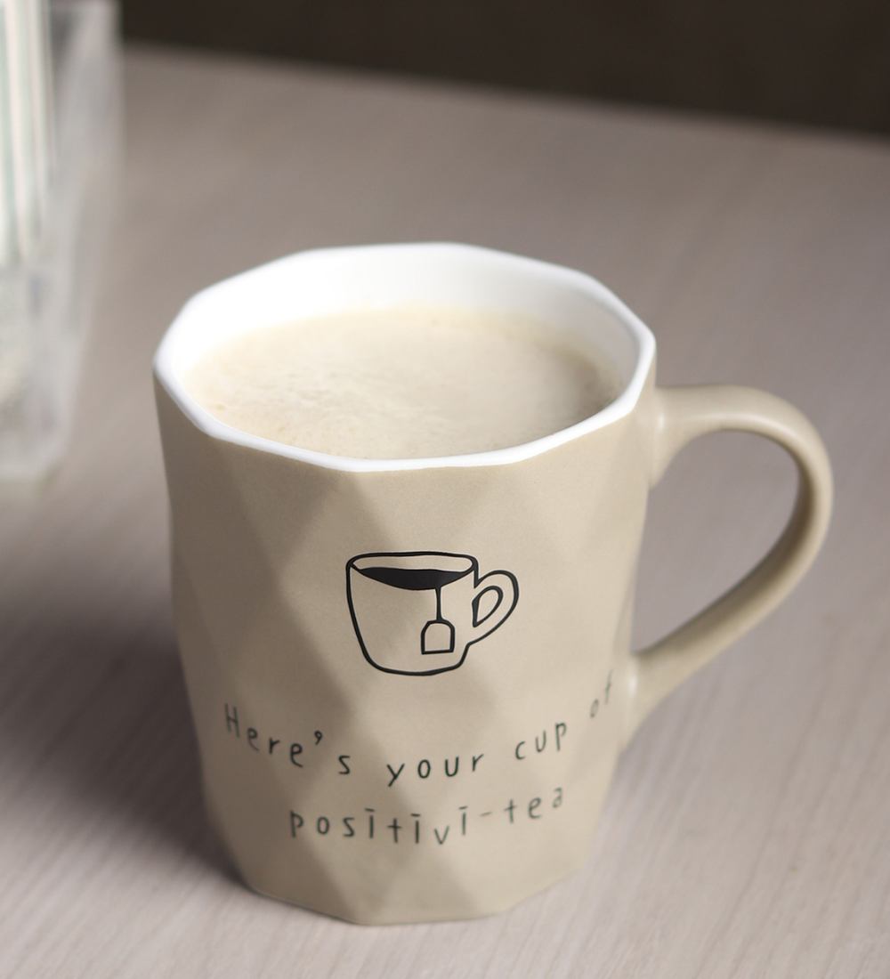 Positive-Tea Ceramic Tea Cup with Quote Grey view 2