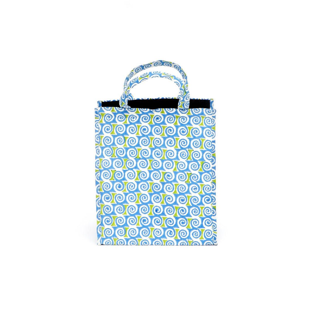 Insulated Cotton Lunch Bag Set of 2, Blue Paisley Spiral, view 2