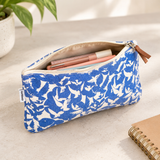 Blue Leaf Print Canvas Zipper Pouch, View 6