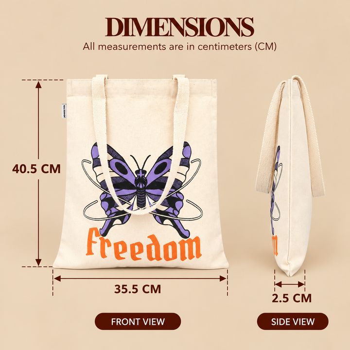 Butterfly Freedom Print Canvas Tote Bag
