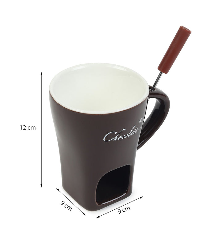 Choc Affair Ceramic Chocolate Fondue Cup with Candle Warmer Brown view 3