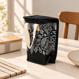 Insulated Jute Lunch Bag, Black with White Print, View 6