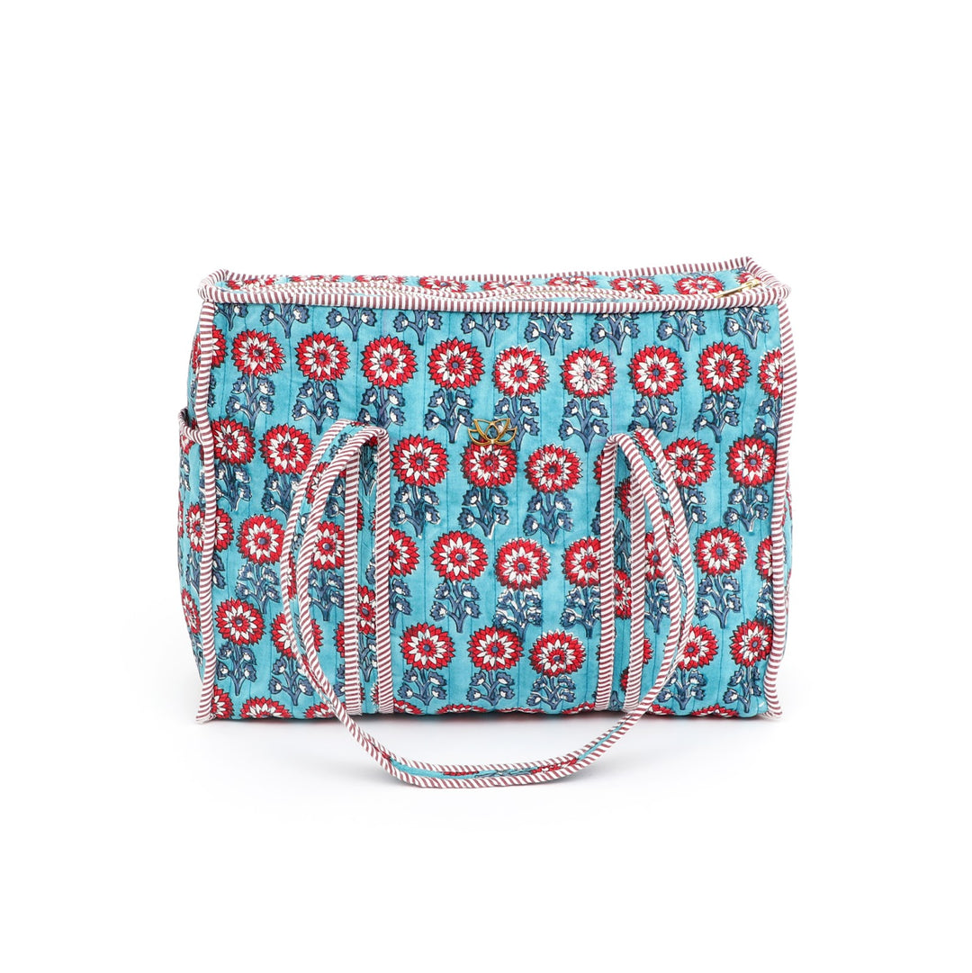 Quilted Cotton Floral Tote Bag, Blue