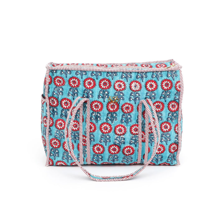 Quilted Cotton Floral Tote Bag, Blue