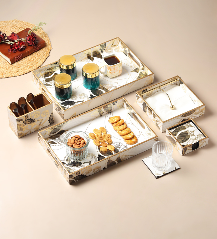 Ivory Noir Bloom Kitchen Set with Trays and Cutlery Stand view 2
