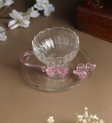 Titli Elina Fluted Glass Cup and Saucer with Butterflies view 1
