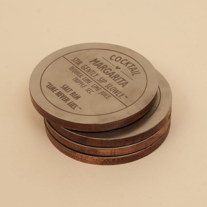 Metal and wood cocktail coasters