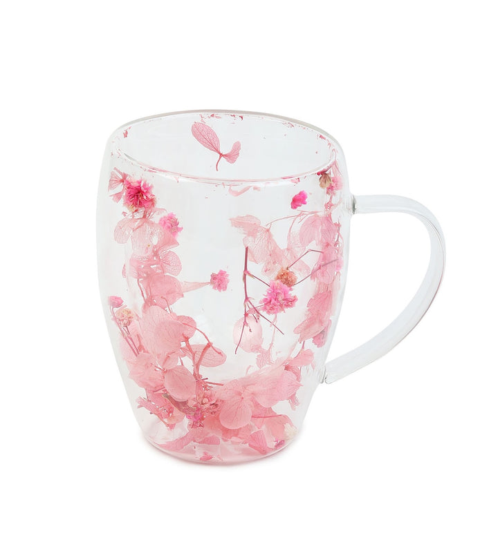 Dahlia Pressed Flower Glass Coffee Mug Pink view 4