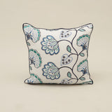 Blue Floral Vine Embroidered Cushion Cover