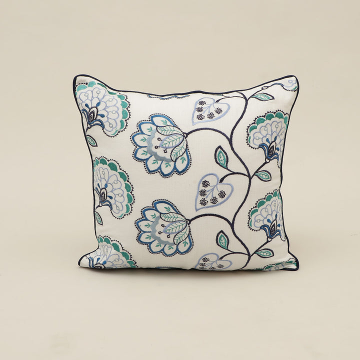 Blue Floral Vine Embroidered Cushion Cover