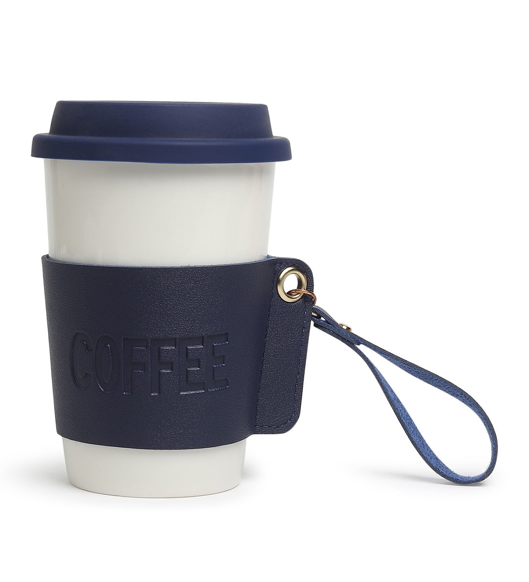 Brewster Ceramic Coffee Tumbler with Leather Wrap Blue view 4