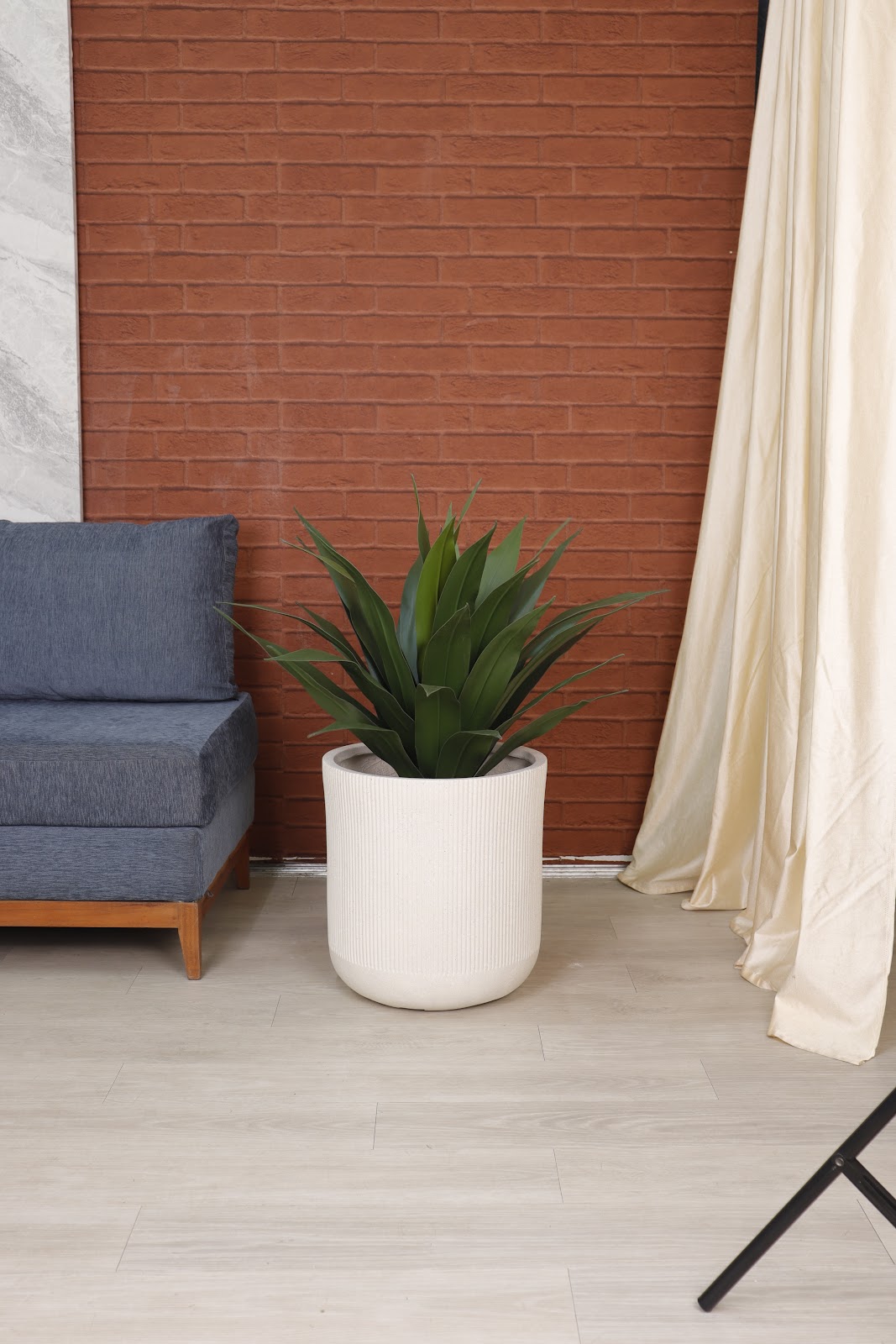 Expobazaar Ribbed Grey Cylindrical Stone‑Finish Large Planter