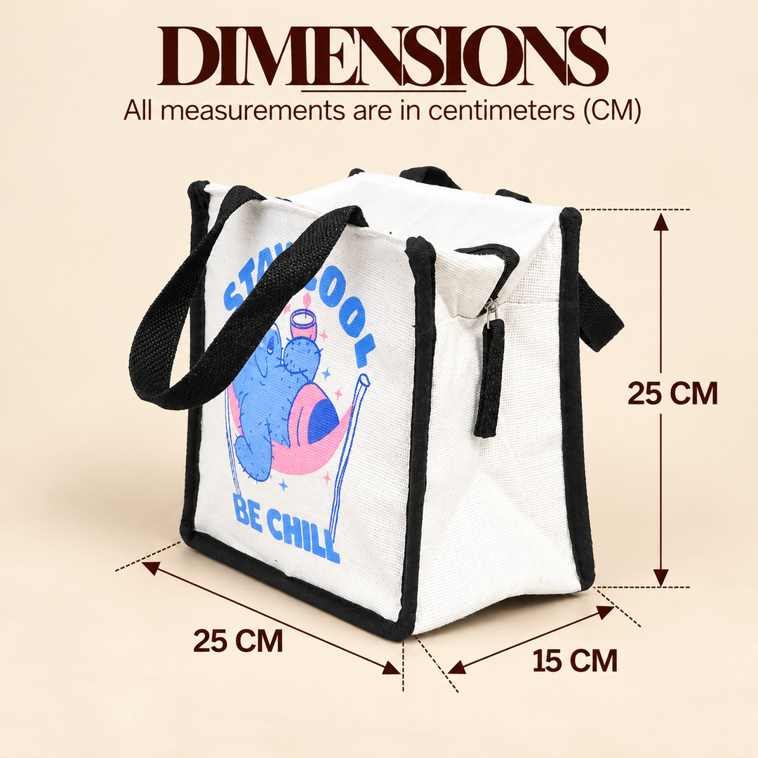 Express Jute Lunch Bag, Stay Cool Be Chill Print