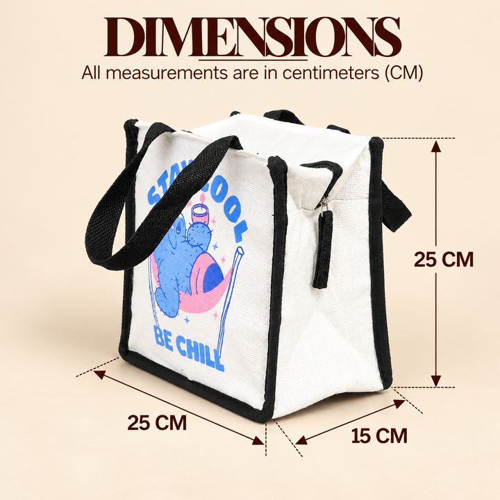 Express Jute Lunch Bag, Stay Cool Be Chill Print