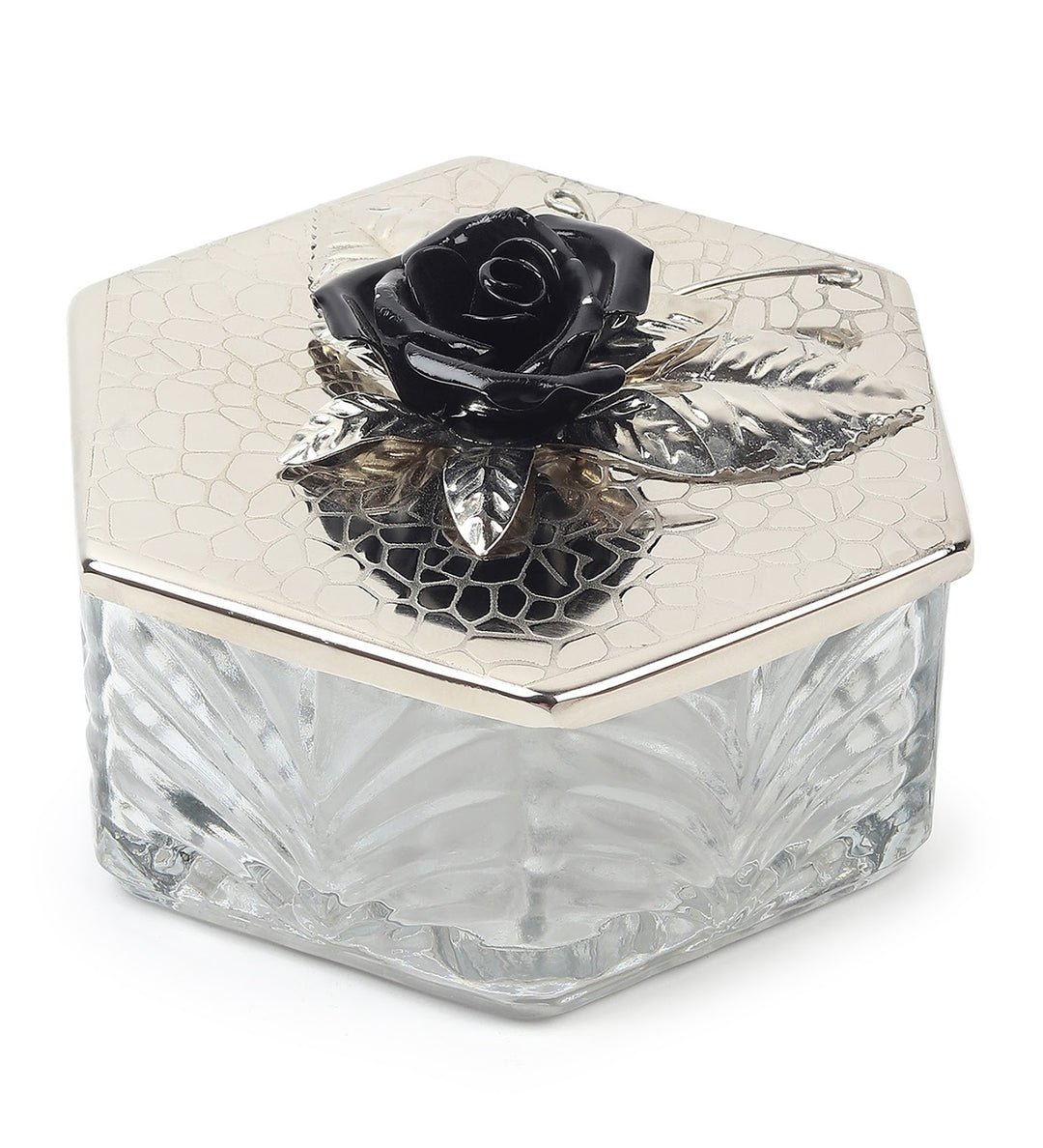 Petal Eclat Hexagon Trinket Box with Floral Bloom Accent Black view 5