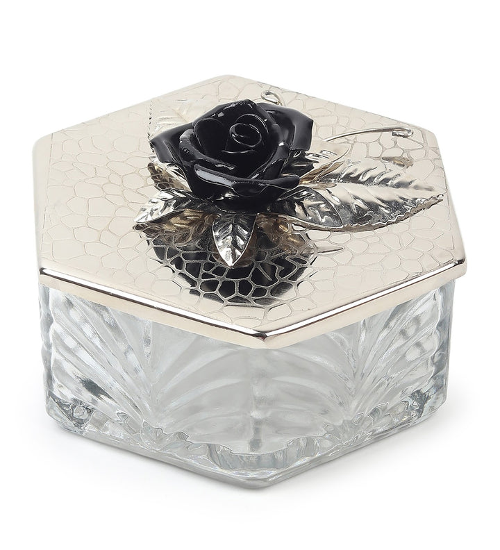 Petal Eclat Hexagon Trinket Box with Floral Bloom Accent Black view 5