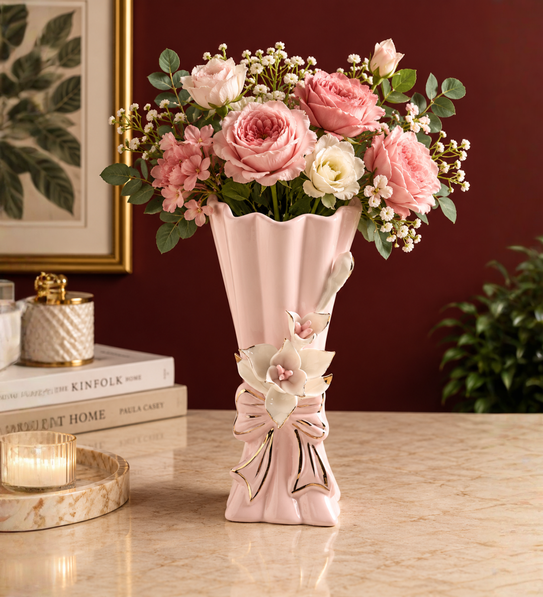Isolde Fleur Floral Porcelain Vase Pink Big view 1
