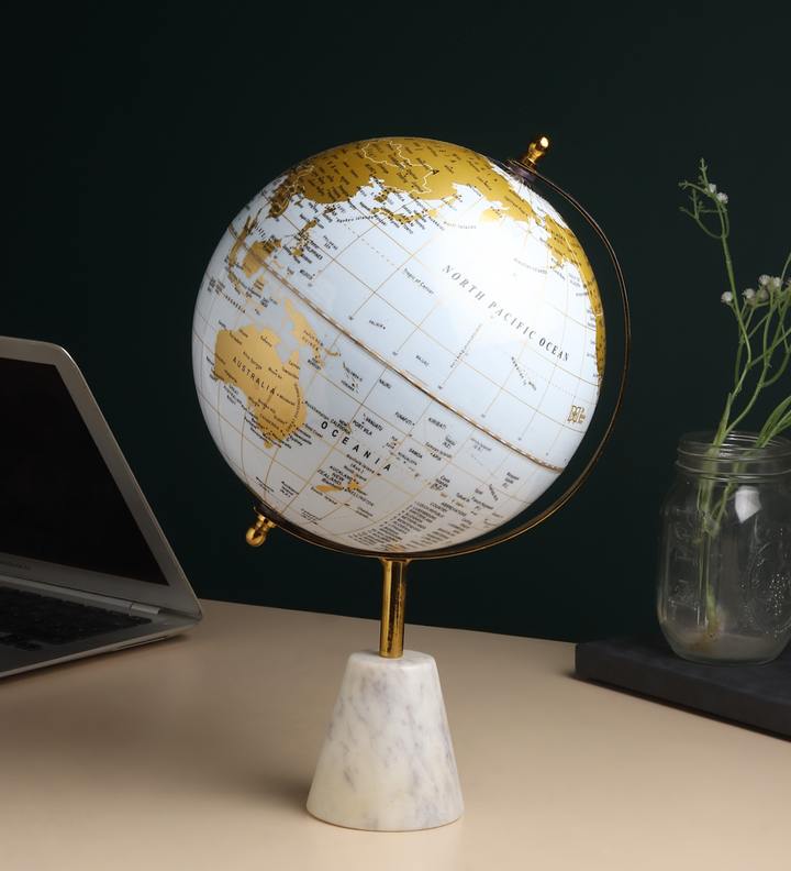 Aerion Ivory and Gold Decorative World Globe on Marble Base view 2