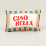 Ciao Bella Print Cotton Lumbar Cushion in orange and green print