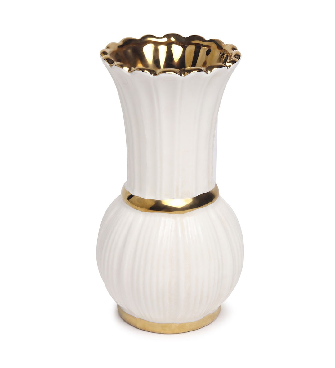 Garnet Ribbed Porcelain Vase with Gold Bands view 5