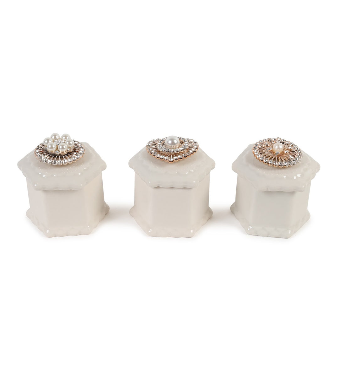Medallion Jewelled White Porcelain Trinket Box Set view 4