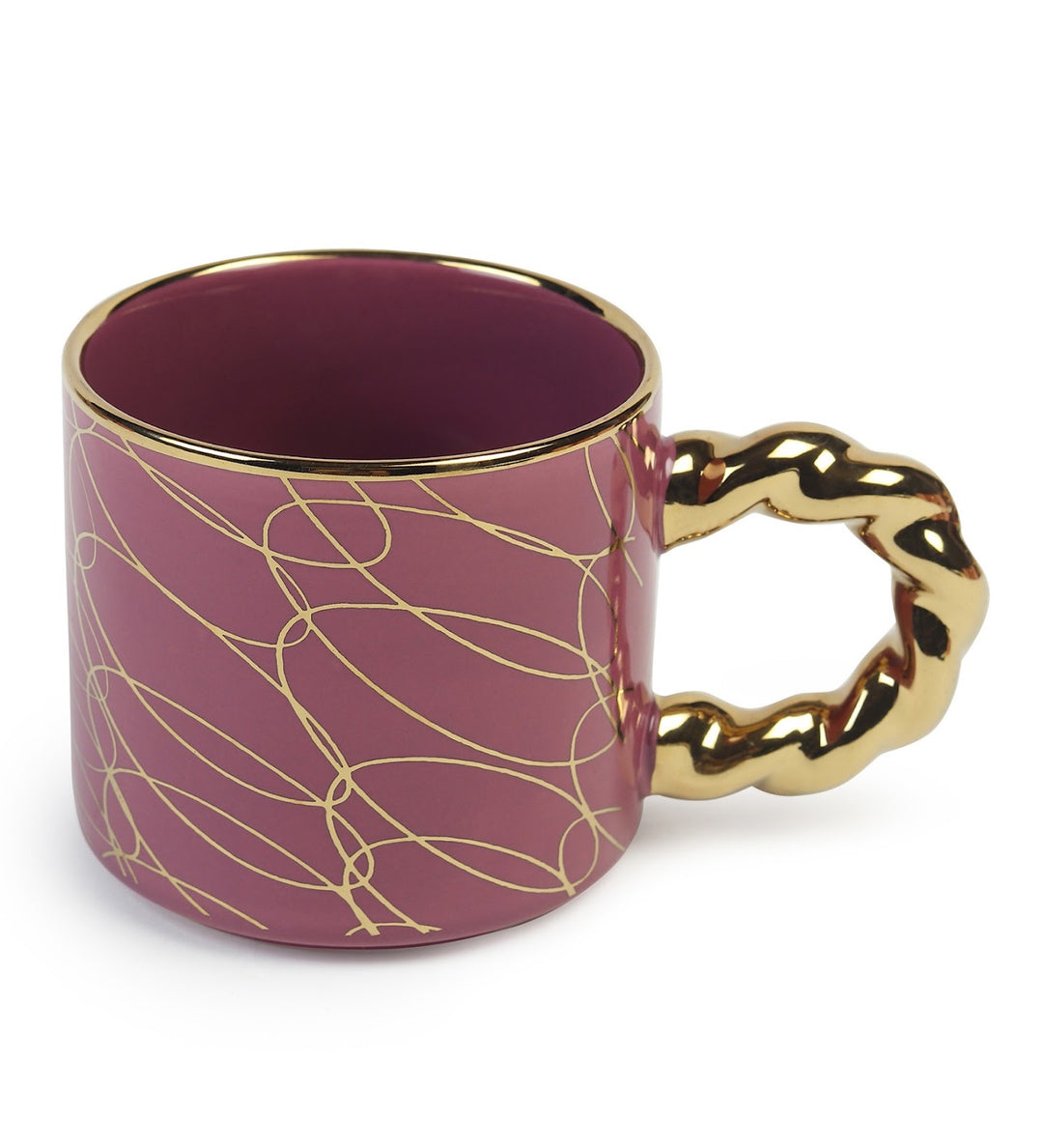 Ceramic Coffee Mug with Gold Line Art and Gold Handle Lola Purple view 4