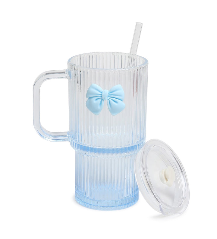 Ribbonette Fluted Glass Tumbler with Ribbon Detail Blue view 6
