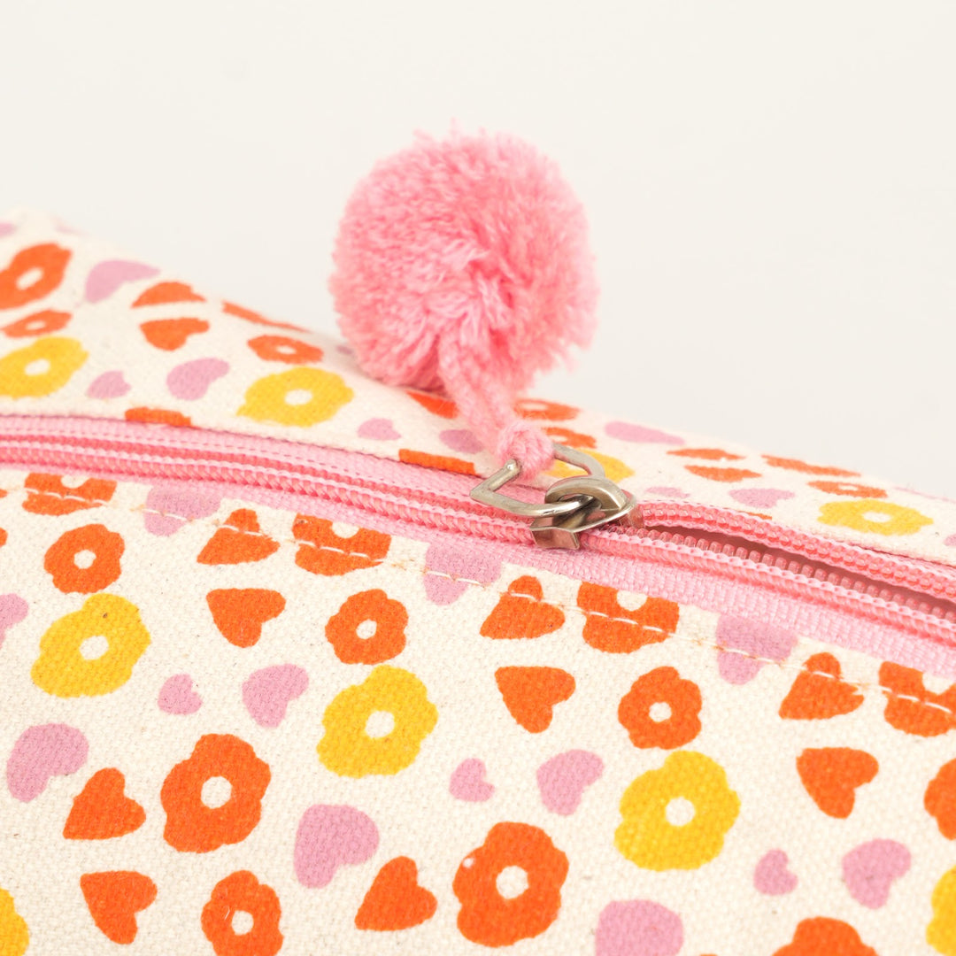 Floral Print Fluffy Pouch with Pom Pom, View 3