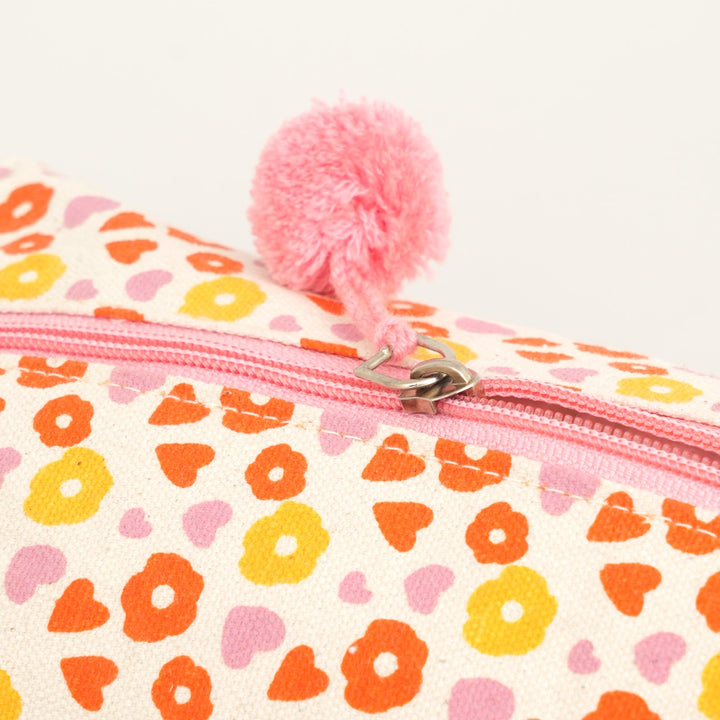 Floral Print Fluffy Pouch with Pom Pom, View 3
