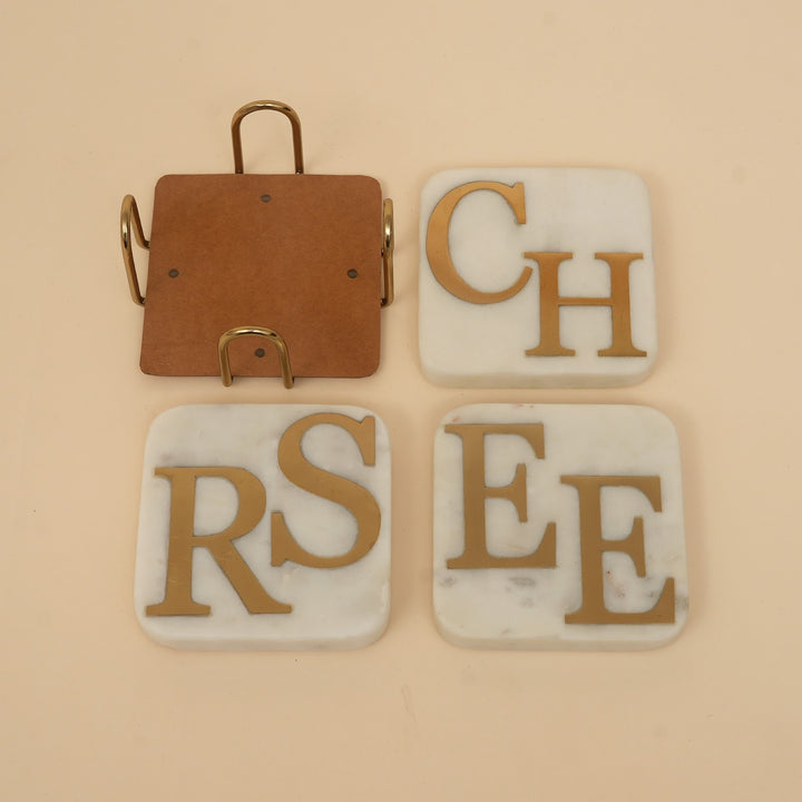 Marble coaster set with brass inlay