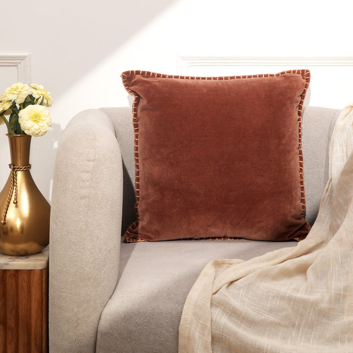 Clay Velvet Blanket Stitch Cushion, View 5