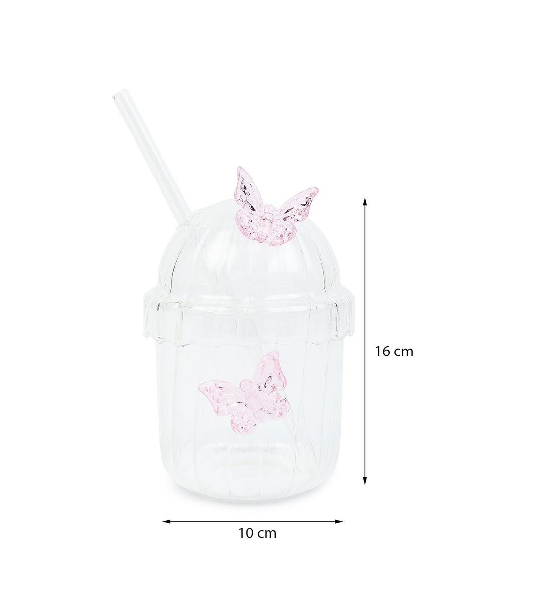 Titli Bella Butterfly Ribbed Tall Glass Tumbler view 3