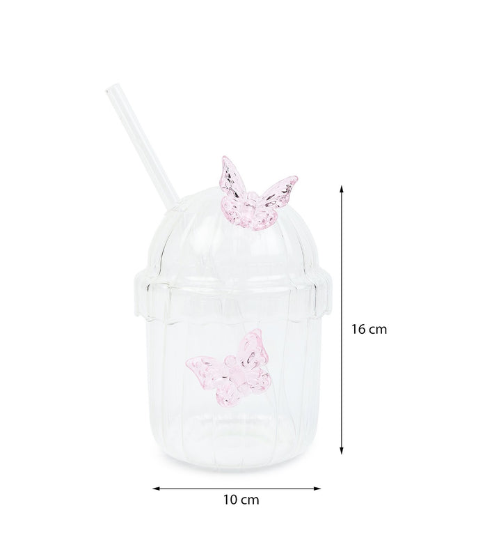 Titli Bella Butterfly Ribbed Tall Glass Tumbler view 3
