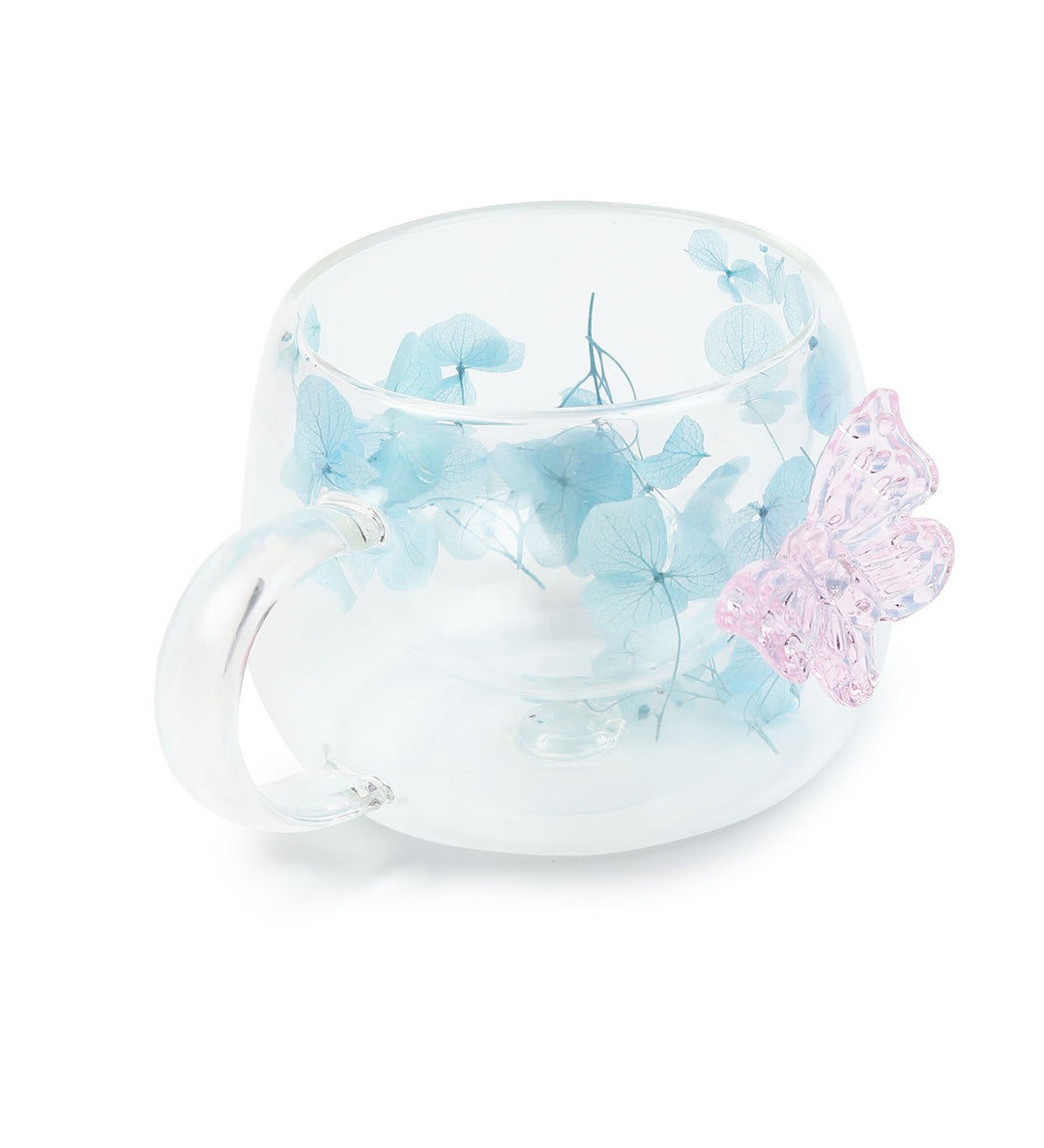 Titli Bloom Floral Glass Mug with Butterfly Blue view 3