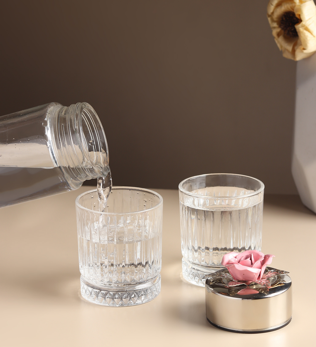 Petal Eclat Glass Water Bottle and Glass Set Pink view 2