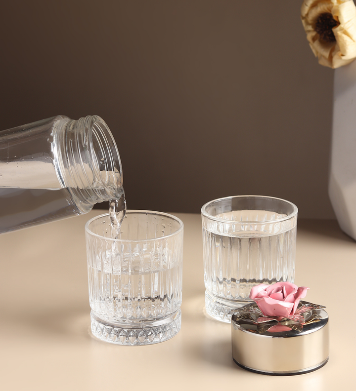 Petal Eclat Glass Water Bottle and Glass Set Pink view 2