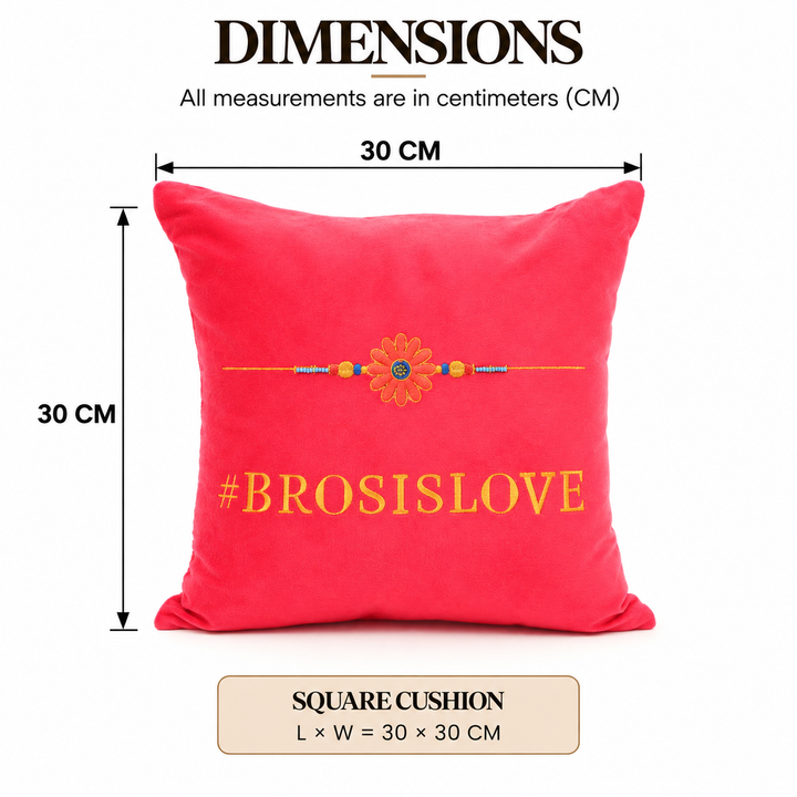 Rakhi Embroidered Velvet Cushion 30 cm, #BROSISLOVE, view 4